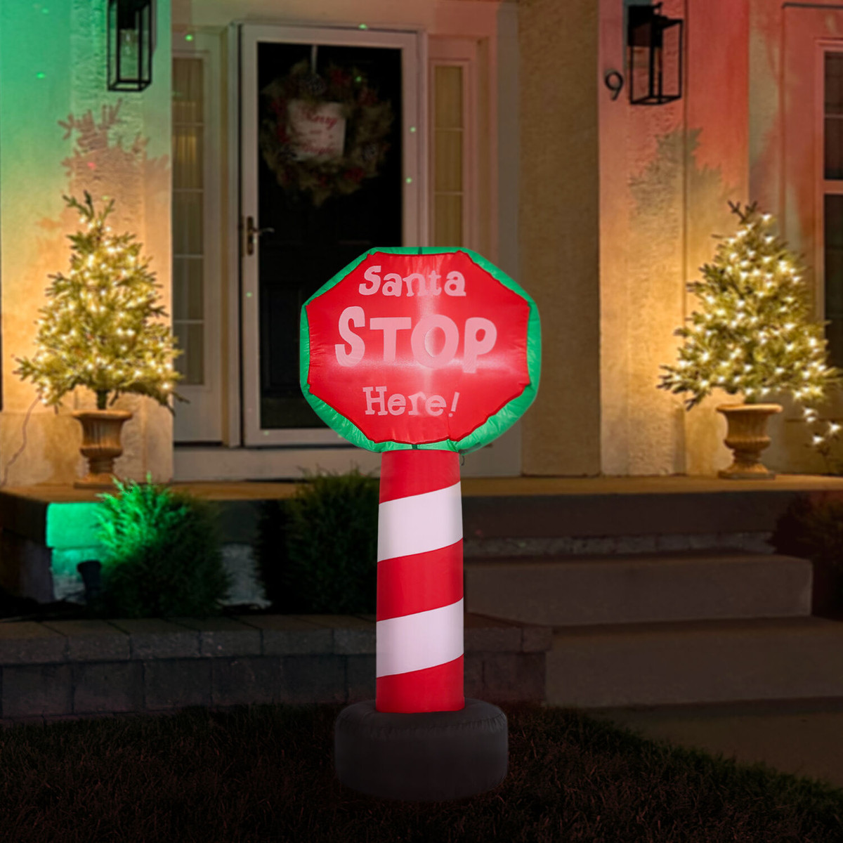 Fraser Hill Farm 3.5-Ft. Tall Prelit "Santa Stop Here" Sign Inflatable