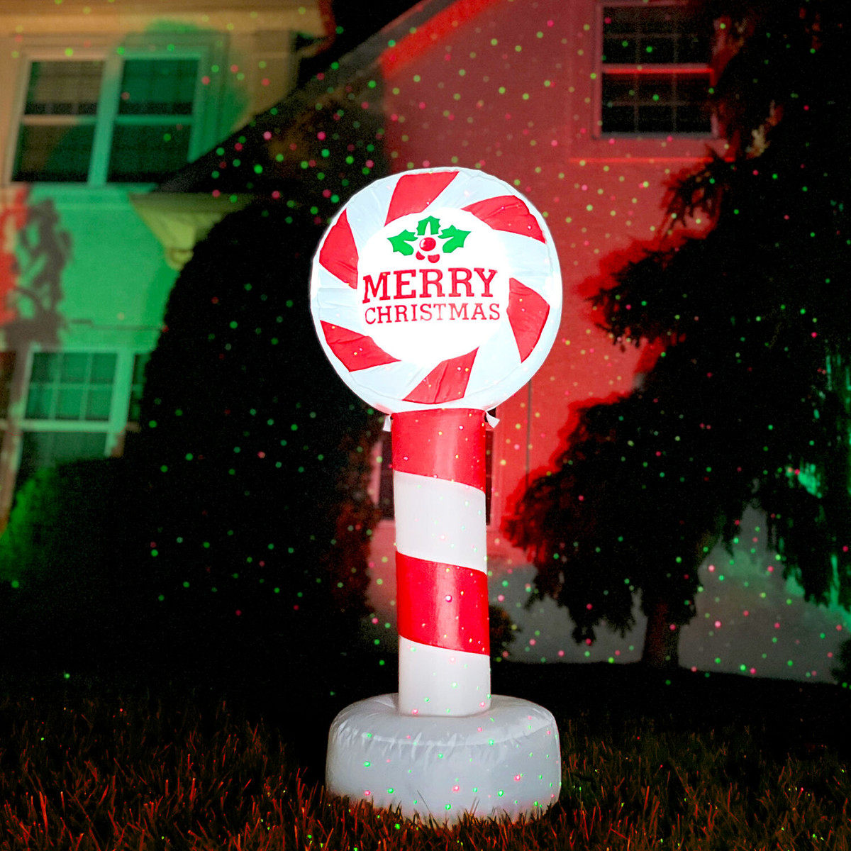 Fraser Hill Farm 4-Ft. Tall Prelit "Merry Christmas" Candy Cane Sign Inflatable