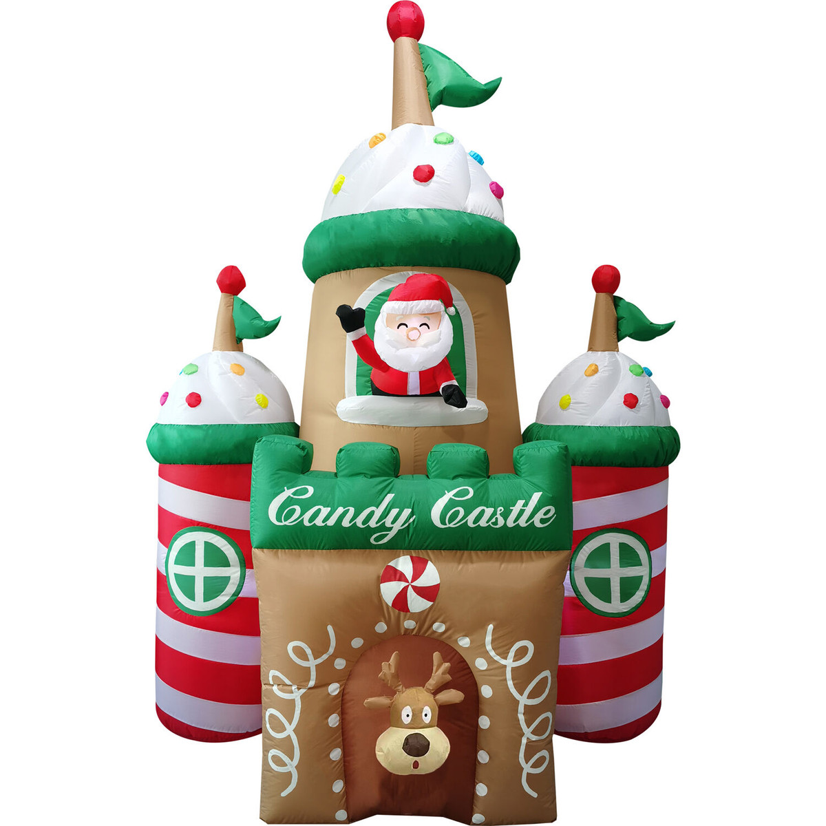 Fraser Hill Farm 10-Ft. Tall Prelit Santa's Candy Castle Inflatable