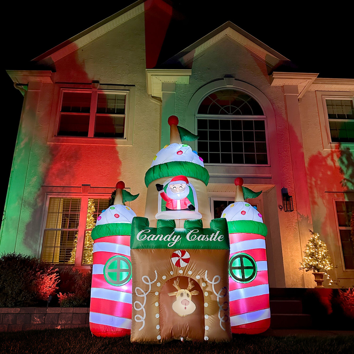 Fraser Hill Farm 10-Ft. Tall Prelit Santa's Candy Castle Inflatable