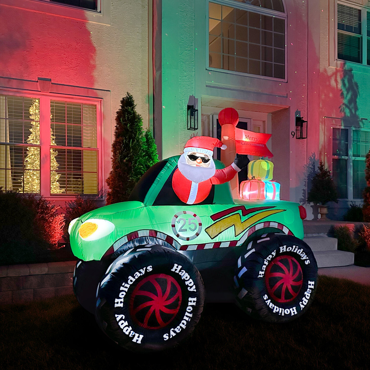 Fraser Hill Farm 6-Ft. Tall Prelit Santa in Monster Truck Inflatable