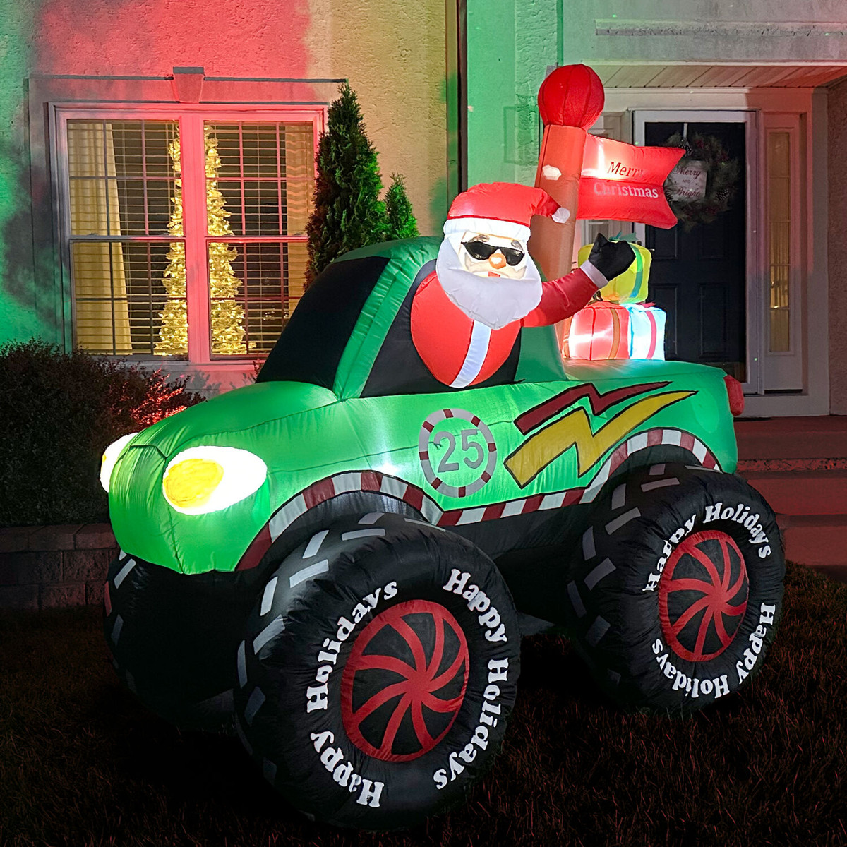 Fraser Hill Farm 6-Ft. Tall Prelit Santa in Monster Truck Inflatable