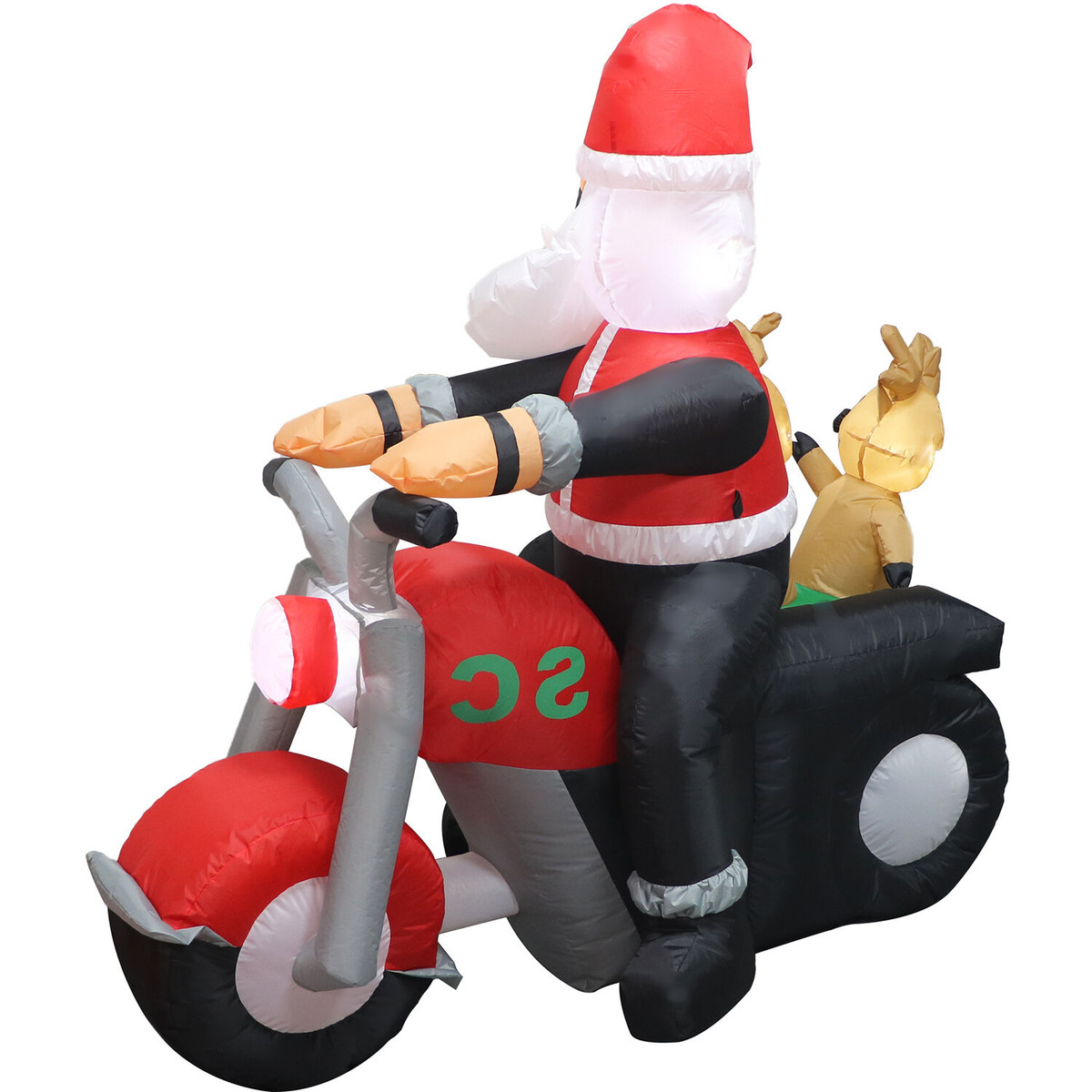 Fraser Hill Farm 6-Ft. Tall Prelit Santa on Motorcycle with Reindeer Sidecar Inflatable