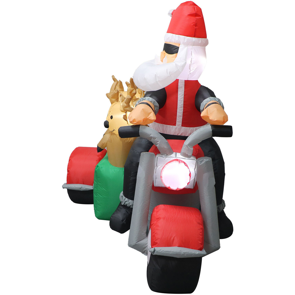 Fraser Hill Farm 6-Ft. Tall Prelit Santa on Motorcycle with Reindeer Sidecar Inflatable