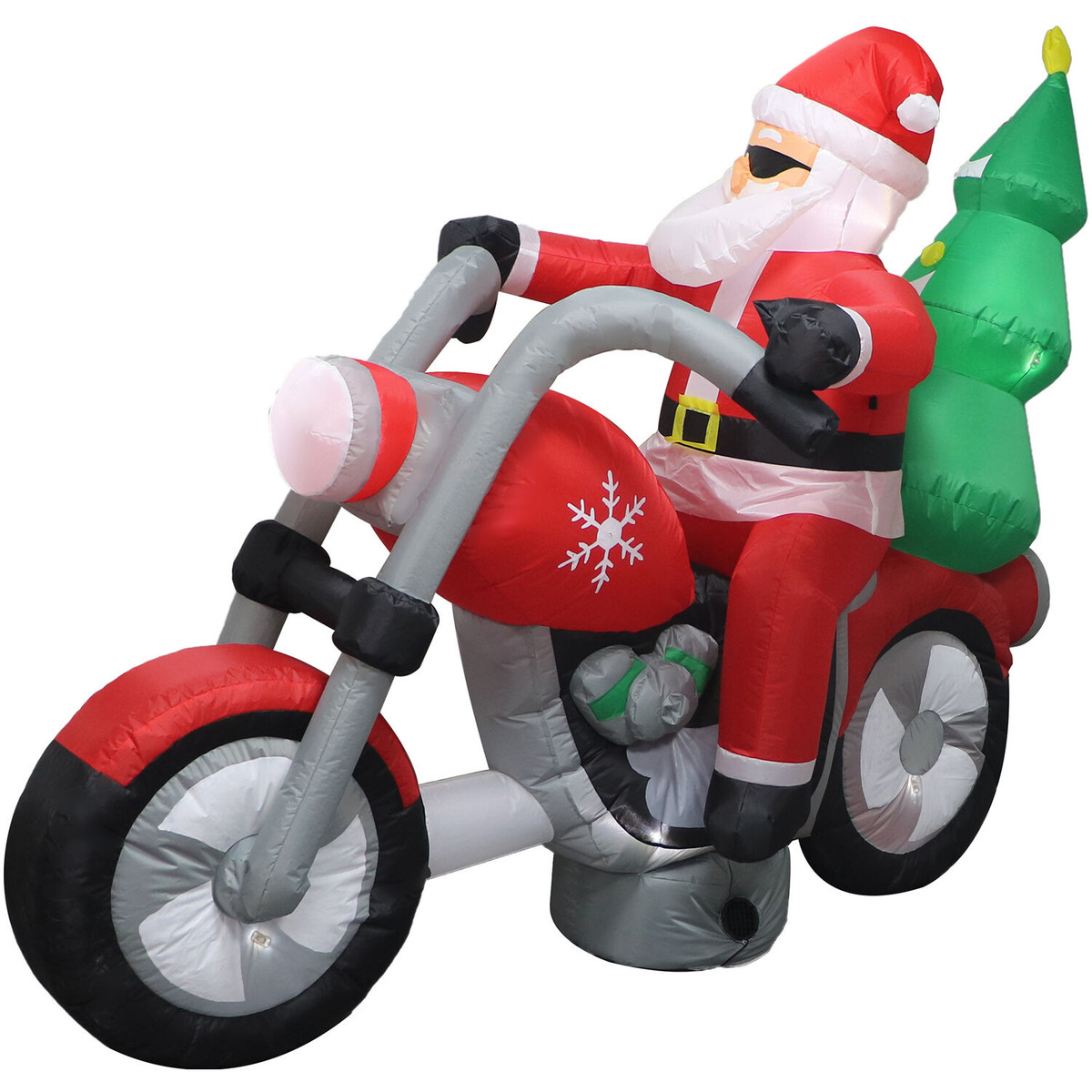 Fraser Hill Farm 7-Ft. Wide Prelit Santa on Motorcycle Inflatable