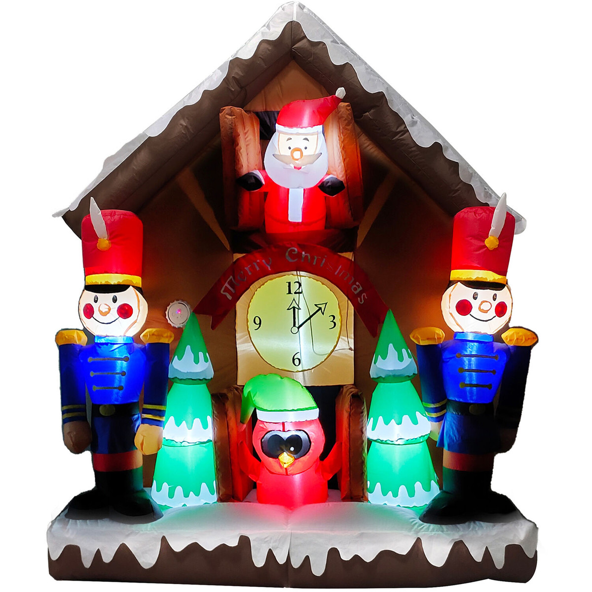 Fraser Hill Farm 6-Ft. Tall Prelit Santa Nutcracker Cuckoo Clock Inflatable with Music