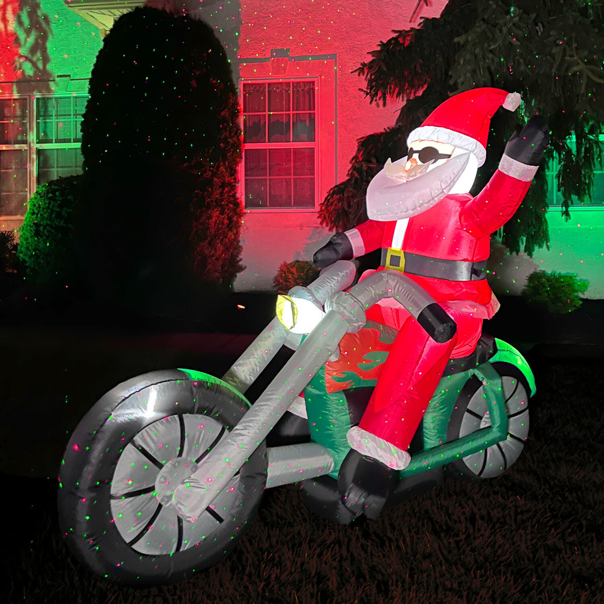 Fraser Hill Farm 6-Ft. Wide Prelit Motorcycle Santa Inflatable