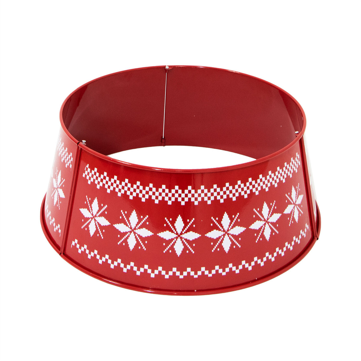 Fraser Hill Farm Metal Christmas Tree Collar with Snowflake Design in Red/White