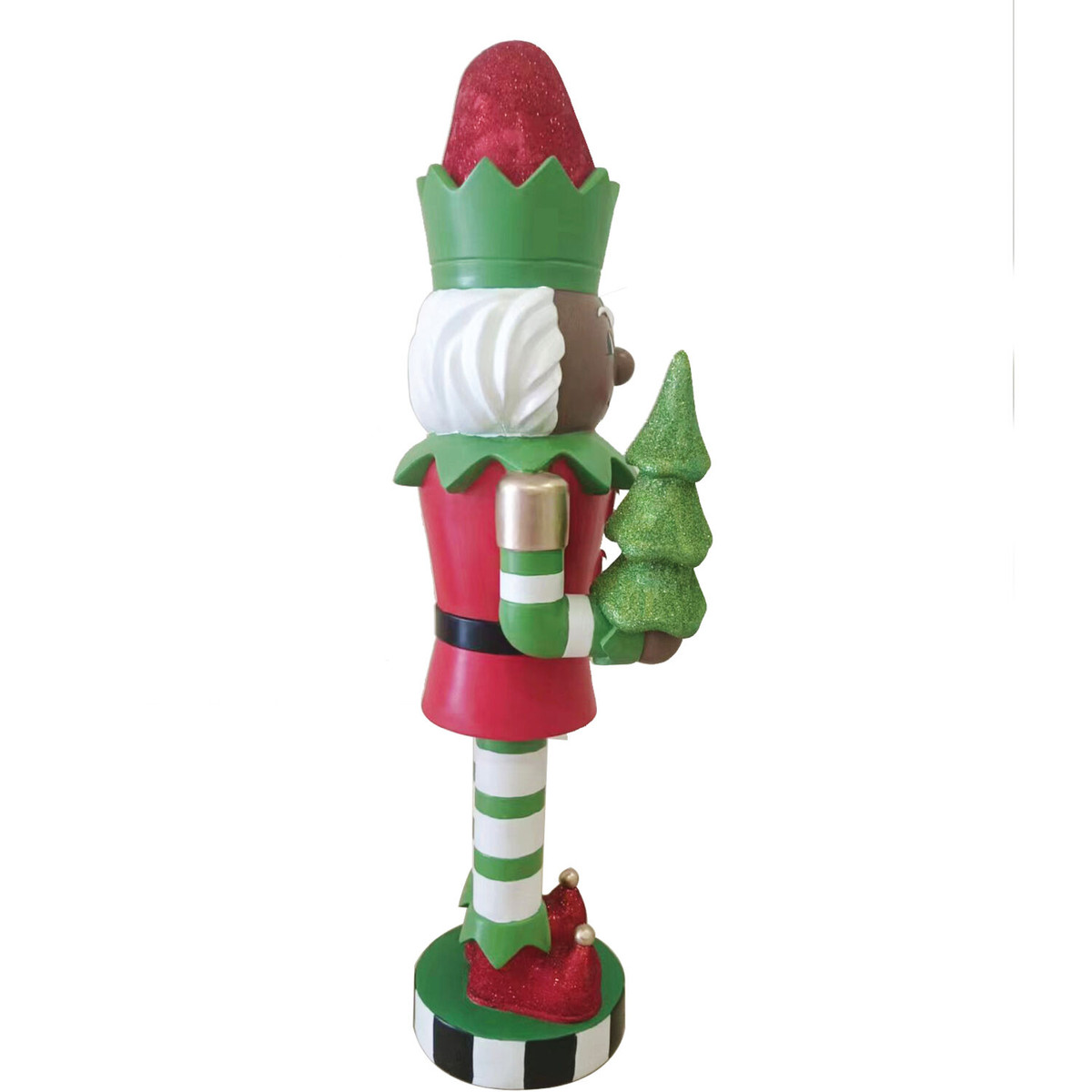 Fraser Hill Farm 48-inch African American Elf Nutcracker Figurine Holding Tree in Red/Green