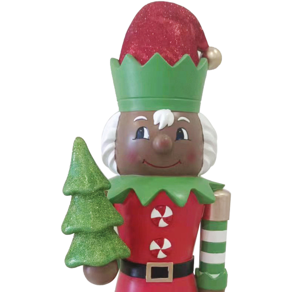 Fraser Hill Farm 48-inch African American Elf Nutcracker Figurine Holding Tree in Red/Green