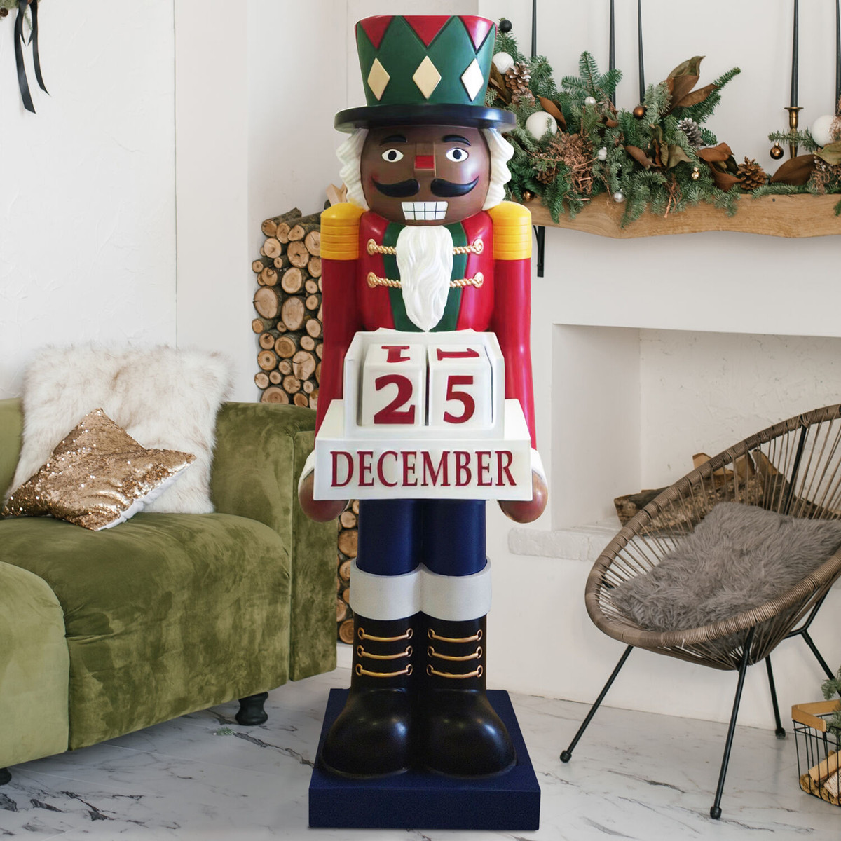 Fraser Hill Farm 60-inch Fiberglass African American Nutcracker Figurine with Music and Countdown