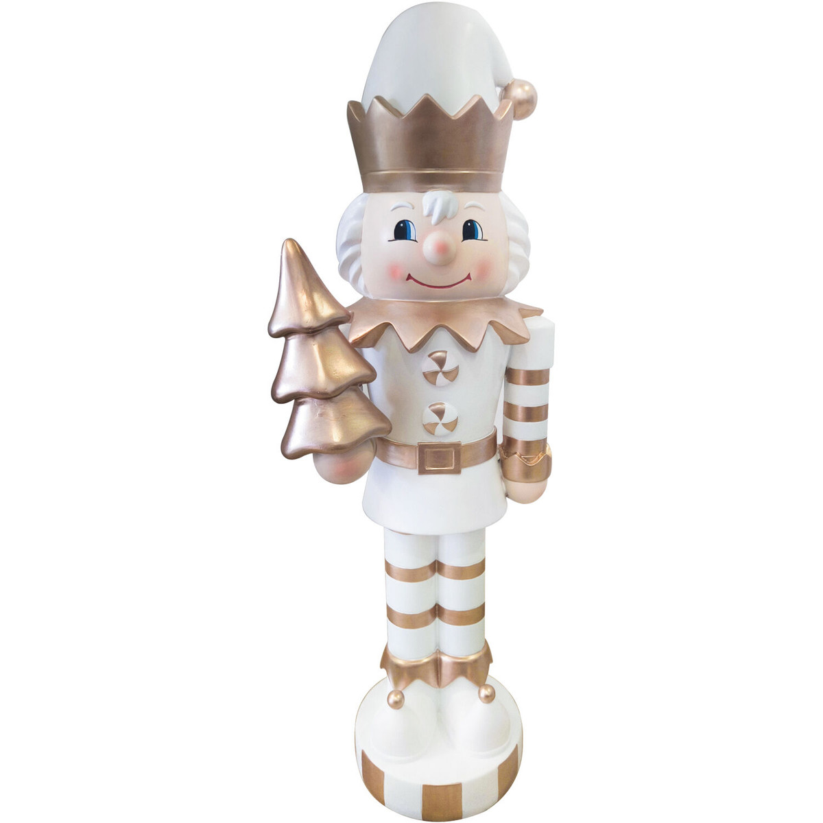 Fraser Hill Farm 36-inch Elf Nutcracker Figurine Holding Tree in Gold/White