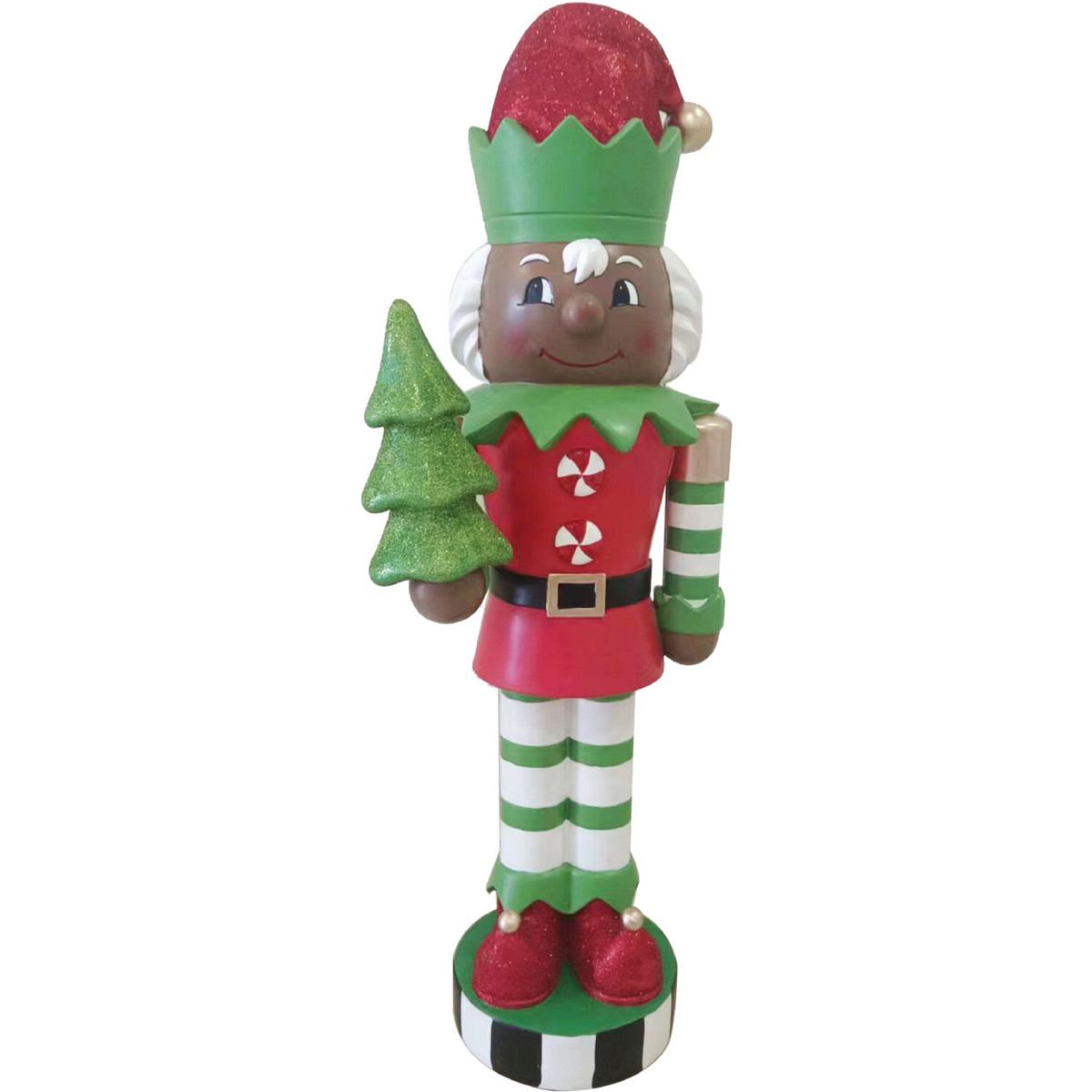 Fraser Hill Farm 36-inch African American Elf Nutcracker Figurine Holding Tree in Red/Green