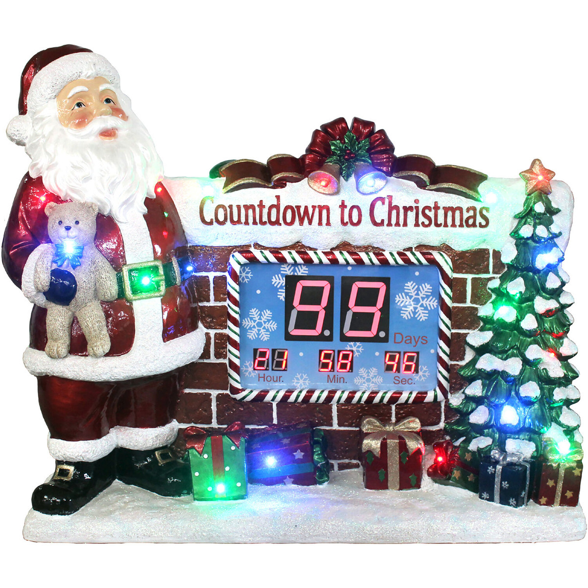 Fraser Hill Farm Indoor/Outdoor Oversized Christmas Decor with Long-Lasting LED Lights, Musical Countdown Clock with Santa, Tree, and Presents