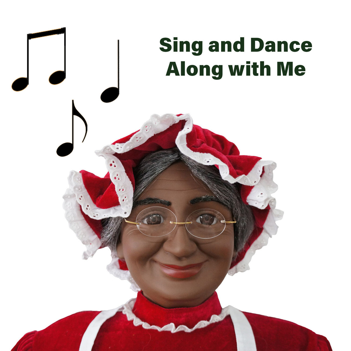 Fraser Hill Farm 58-In. African American Dancing Mrs. Claus with Apron and Gift Sack, Life-Size Motion-Activated Christmas Animatronic
