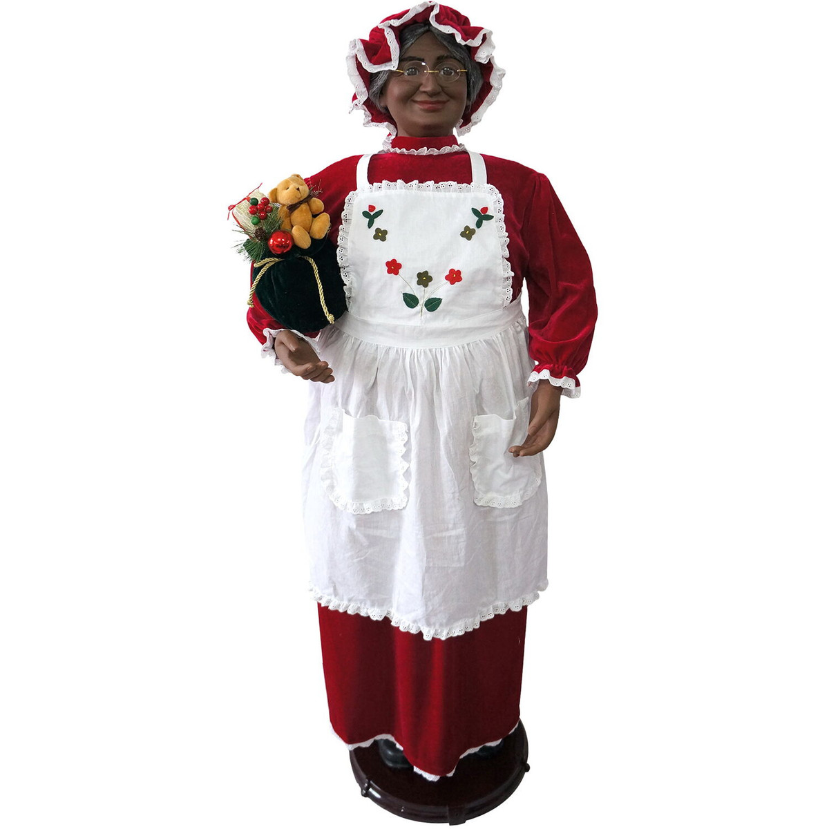 Fraser Hill Farm 58-In. African American Dancing Mrs. Claus with Apron and Gift Sack, Life-Size Motion-Activated Christmas Animatronic
