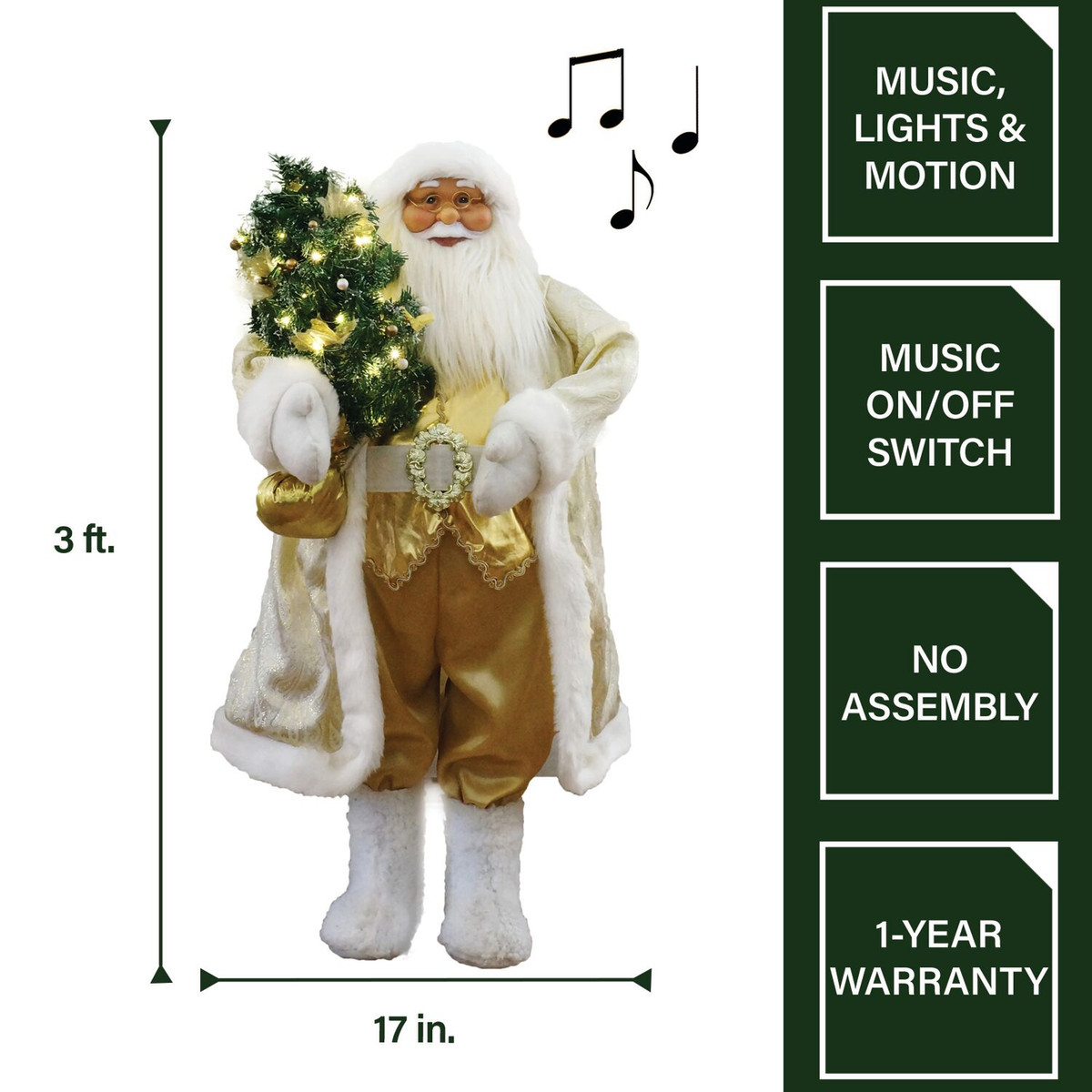 Fraser Hill Farm 3-Ft. Music and Motion Santa with Prelit Christmas Tree, Christmas Animatronic