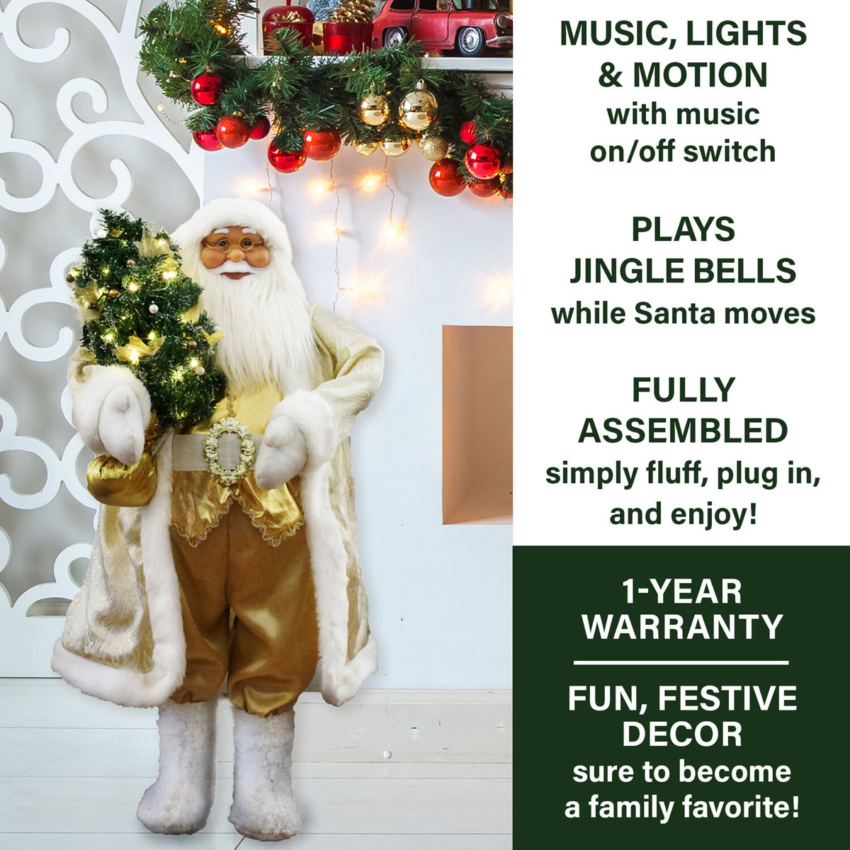 Fraser Hill Farm 3-Ft. Music and Motion Santa with Prelit Christmas Tree, Christmas Animatronic