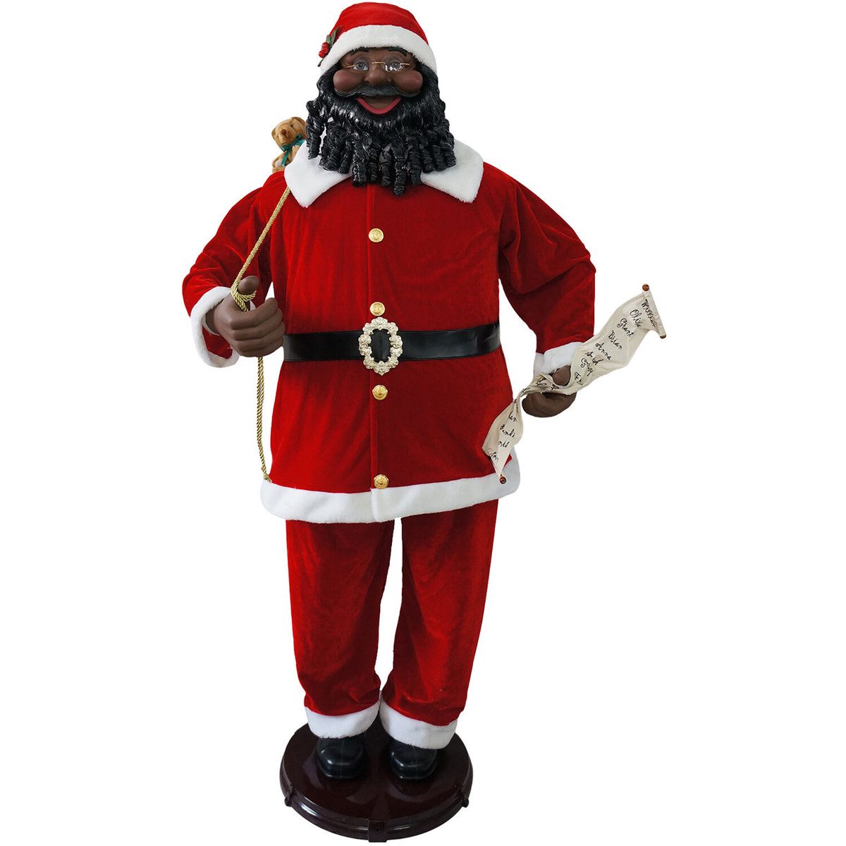 Fraser Hill Farm 58-In. African American Dancing Santa with Naughty & Nice List, Life-Size Motion-Activated Christmas Animatronic