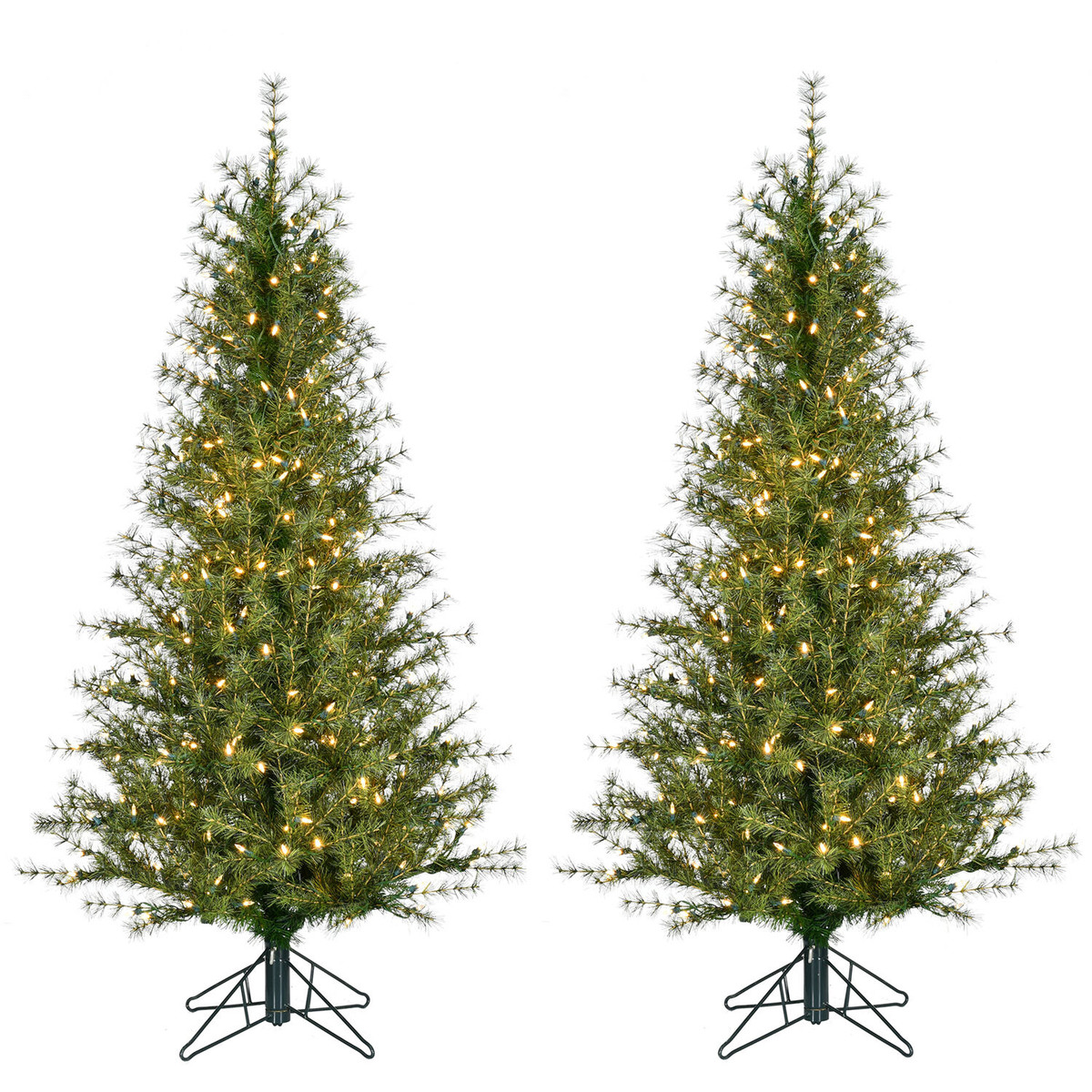 Fraser Hill Farm 5-ft. Farmhouse Fir Christmas Tree with Warm White LED Lights, Set of 2