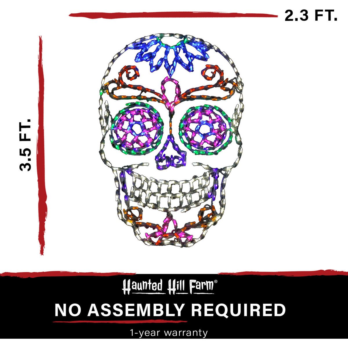 Haunted Hill Farm Halloween Outdoor or Indoor LED Lights, Sugar Skull (27 W x 42 H inches)