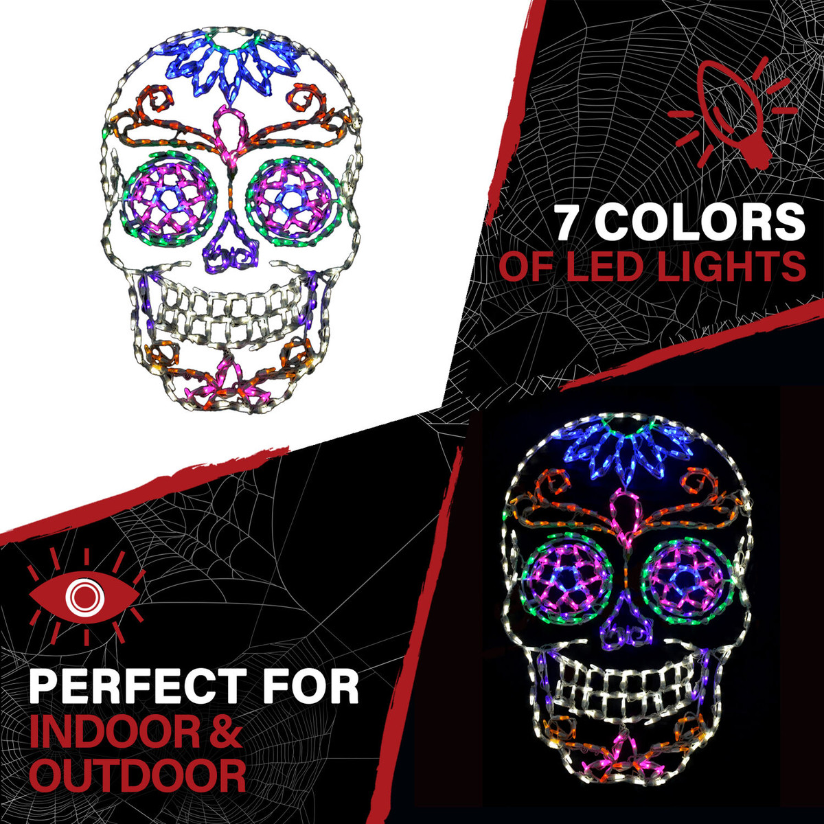 Haunted Hill Farm Halloween Outdoor or Indoor LED Lights, Sugar Skull (27 W x 42 H inches)