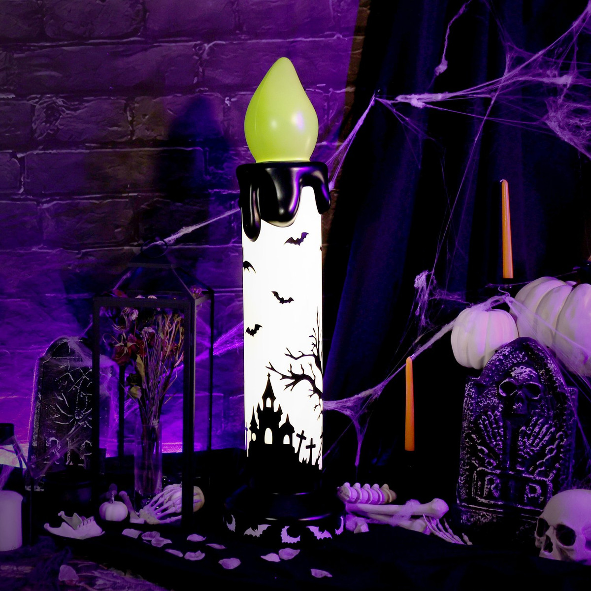 3.3-Ft. LED Flicker Wick Halloween Candle Blow Mold for Indoors & Covered Outdoors, Plug Operated