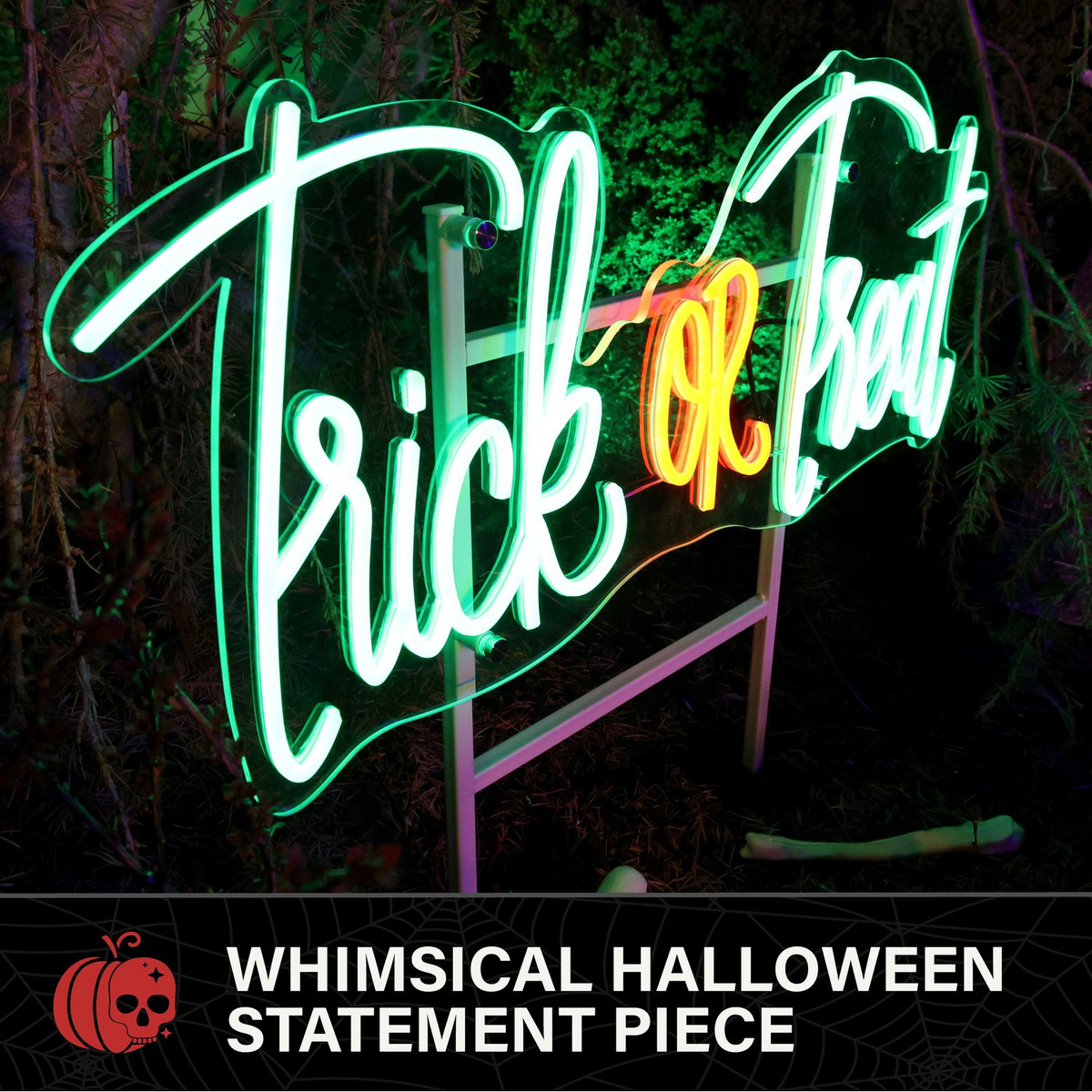 1-Ft. Neon Green & Red LED Trick or Treat Wall Decoration for Indoors & Covered Outdoors, Plug Operated
