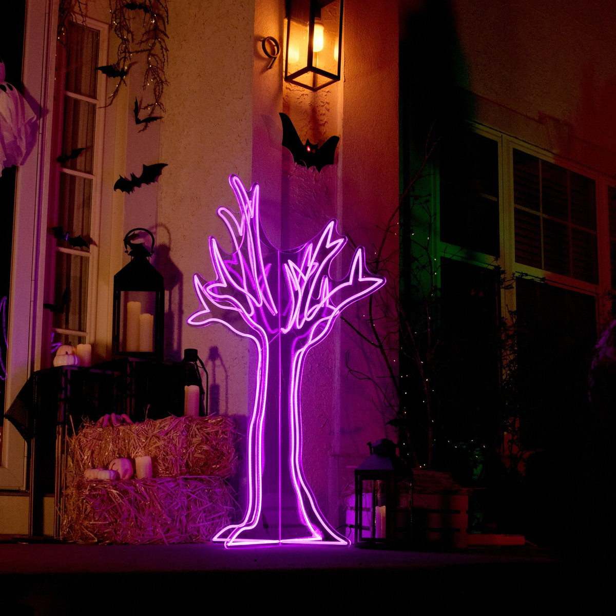 3.7-Ft. Neon Purple LED 3D Ghost Tree Decoration for Indoors & Covered Outdoors, Plug Operated