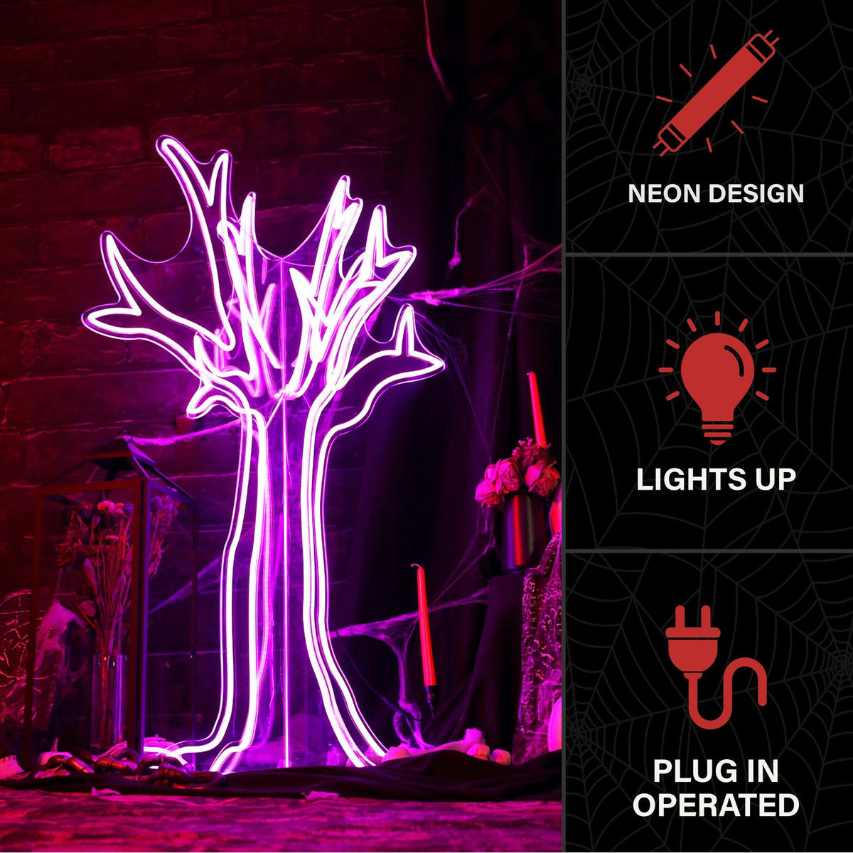3.7-Ft. Neon Purple LED 3D Ghost Tree Decoration for Indoors & Covered Outdoors, Plug Operated
