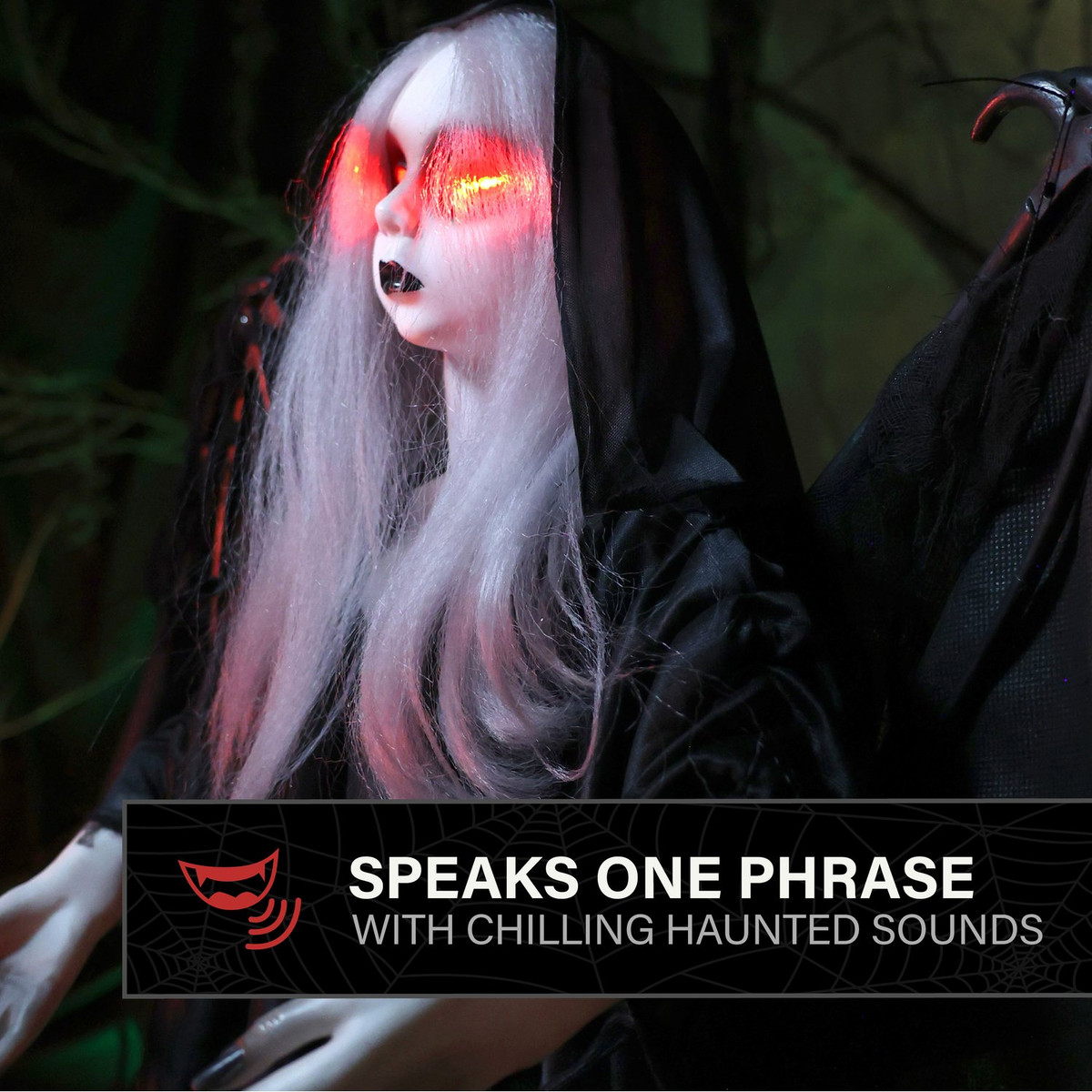 3.1-Ft. Creepy Girl Rising From Tombstone with Animated Wings Animatronic