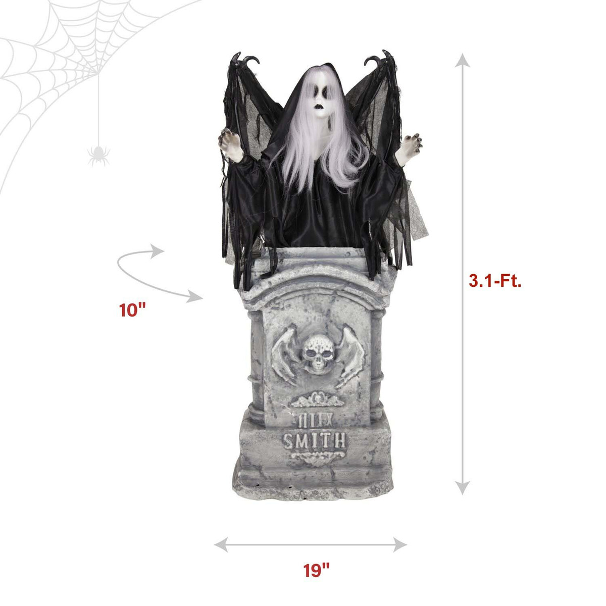 3.1-Ft. Creepy Girl Rising From Tombstone with Animated Wings Animatronic
