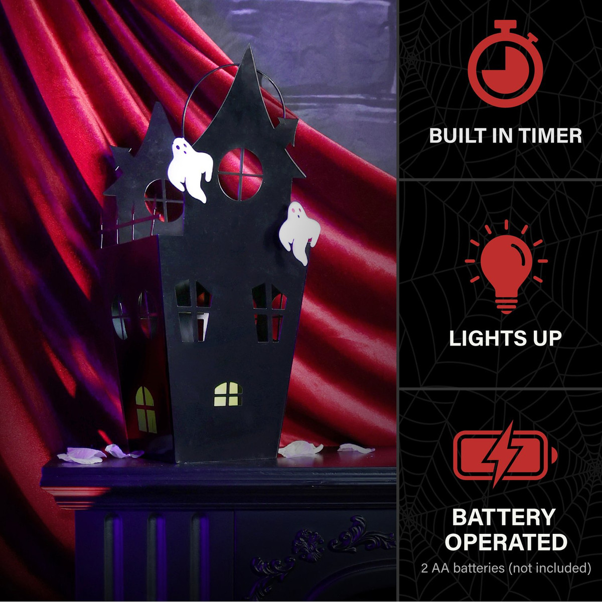 1.3-Ft. LED Metal Haunted House Decoration for Indoors & Covered Outdoors, (2 AA)