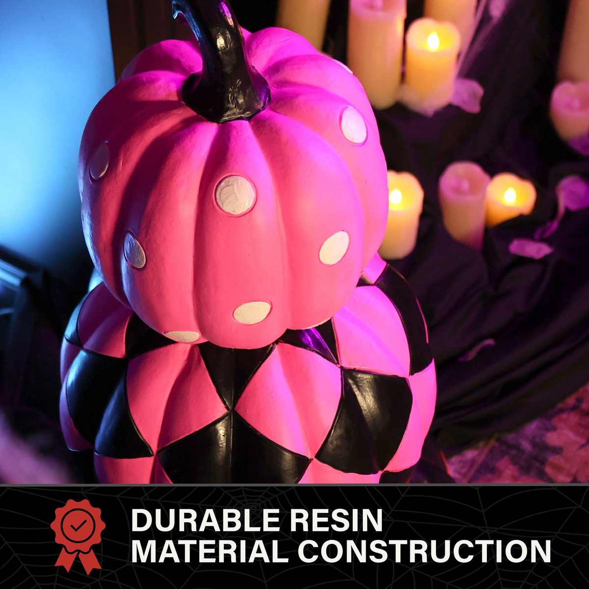 2.4-Ft. Designer Polka Dot Checkerboard Summerween Pumpkin Stack Halloween Decoration
