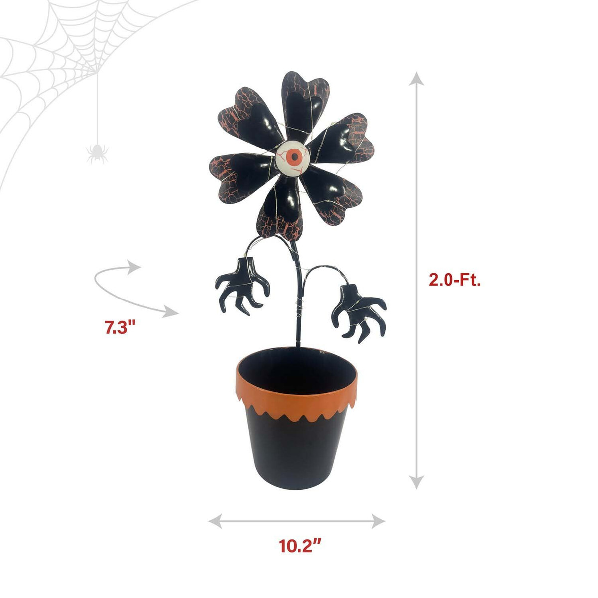 2-Ft. LED Metal Flower in Pot Decoration with Stake for Indoors & Covered Outdoors, (2 AA)