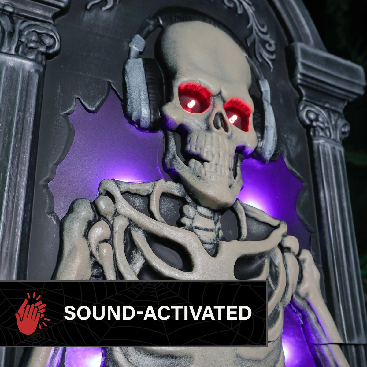 3-Ft. Tombstone Skeleton DJ Animatronic with Light and Music