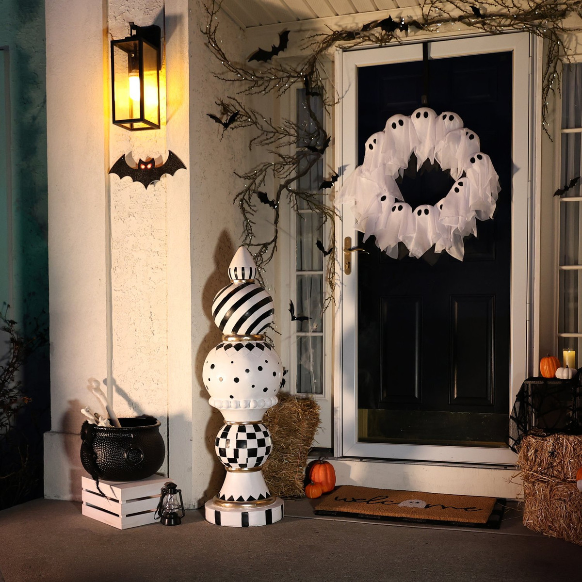 3.9-Ft. Halloween Finial with Black & White Polka Dot, Checkerboard & Swirl