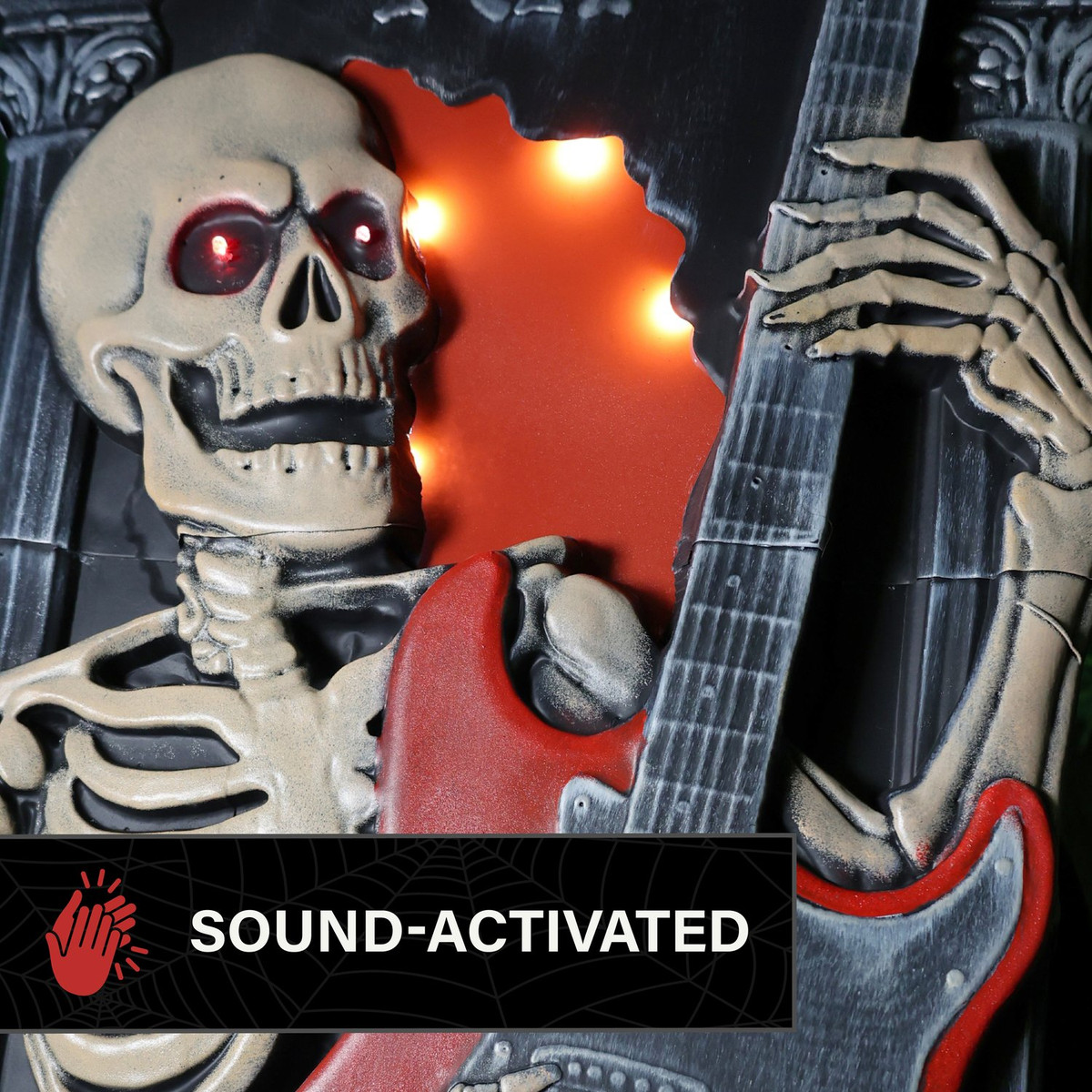 3-Ft. Tombstone Skeleton with Guitar Animatronic with Light and Music