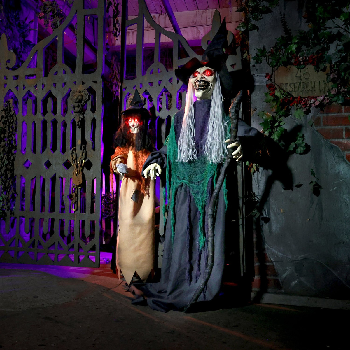 5.6-Ft. Standing Witch with a Creepy Girl Animatronic