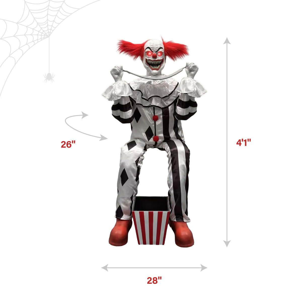 4.1-Ft. Sitting Scareclown with Saw & Candy Animatronic