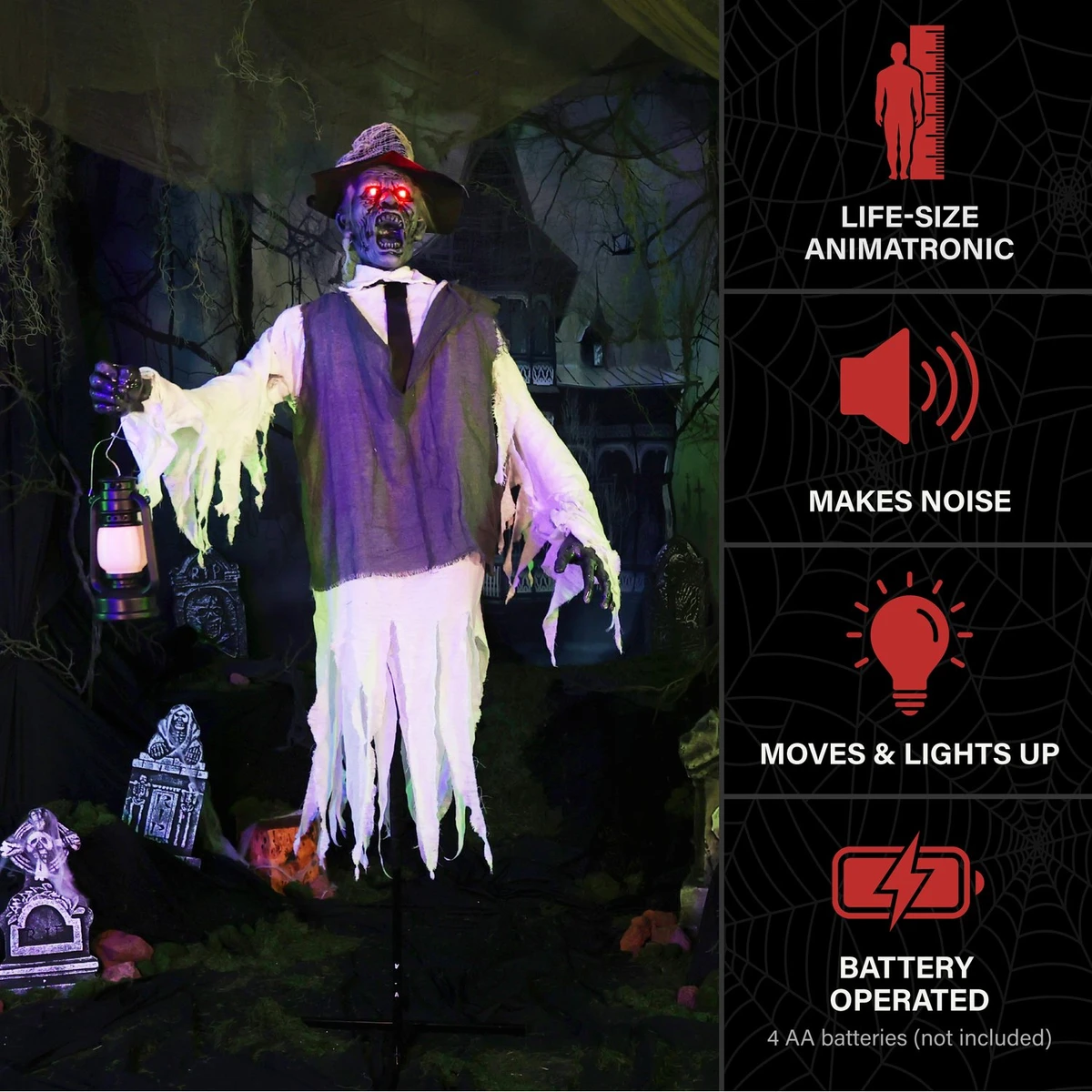 5.9-Ft. Animated Zombie Animatronic with Lantern