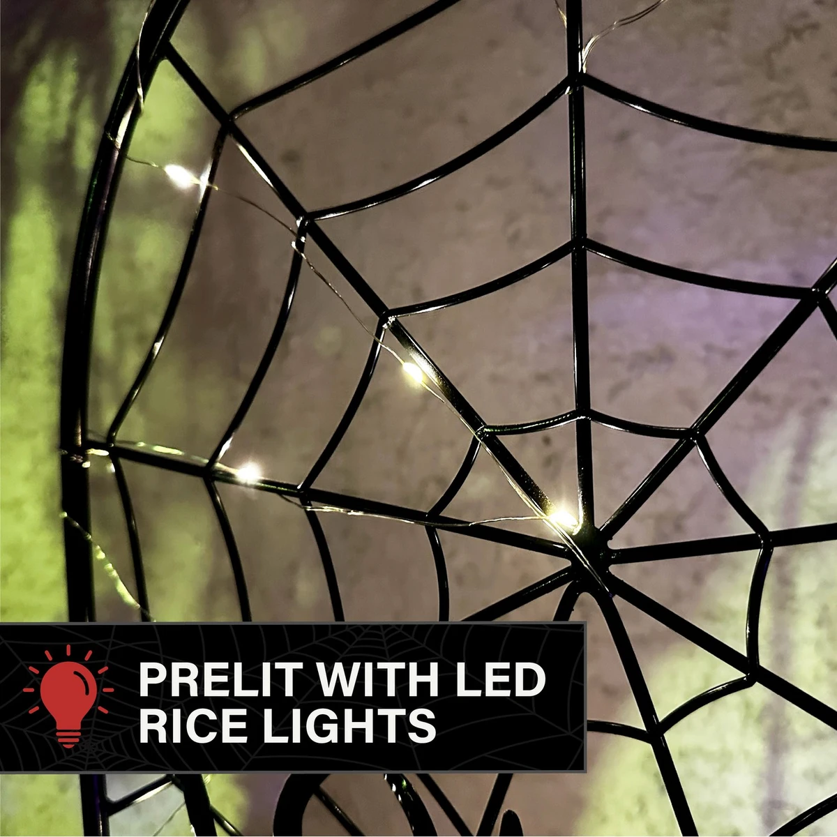 2.6-Ft. LED Metal Spiderweb with Stake for Indoors & Covered Outdoors, Battery Operated (2 AA)