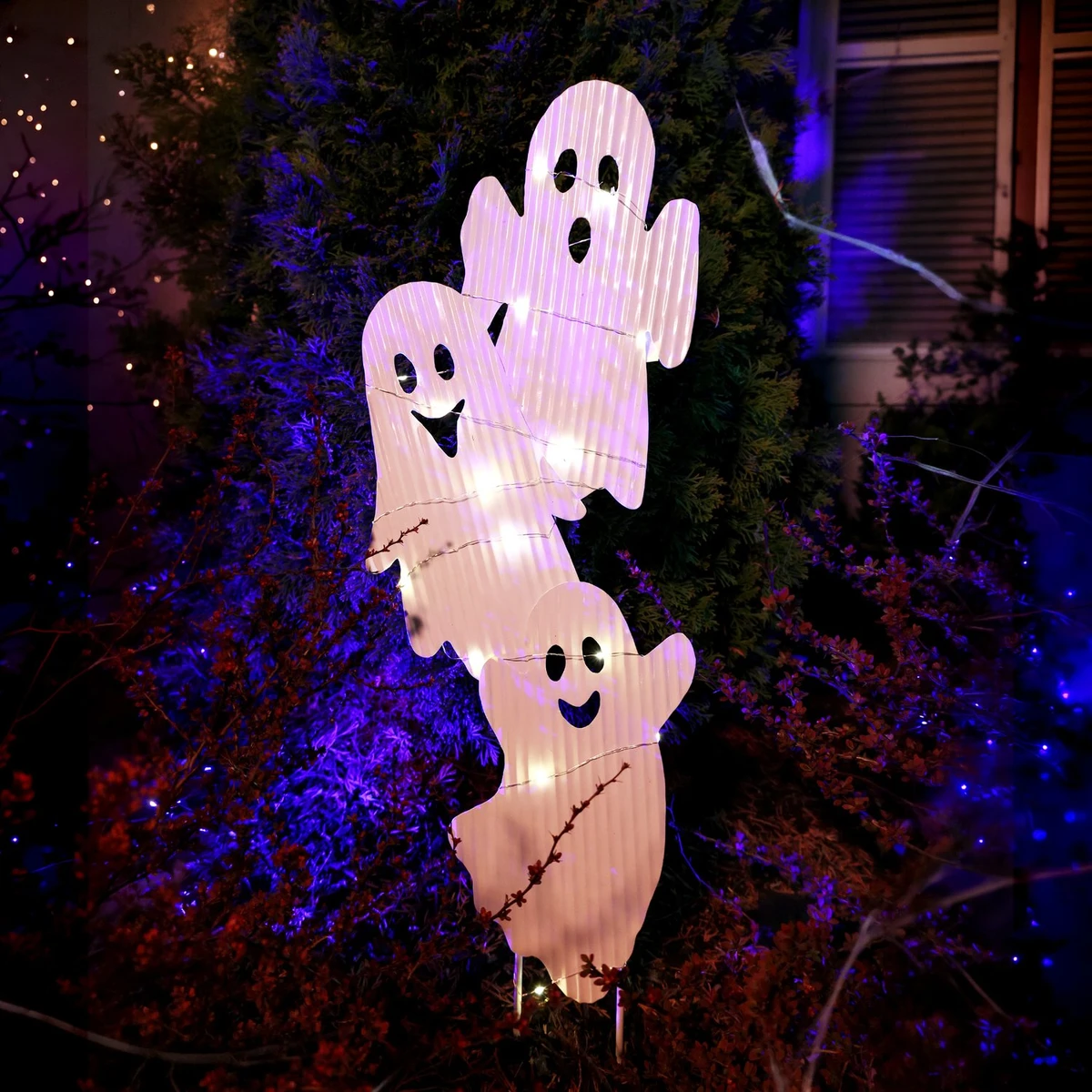 2.7-Ft. LED Metal Stacked Ghost Decoration for Indoors & Covered Outdoors, Battery Operated (2 AA)