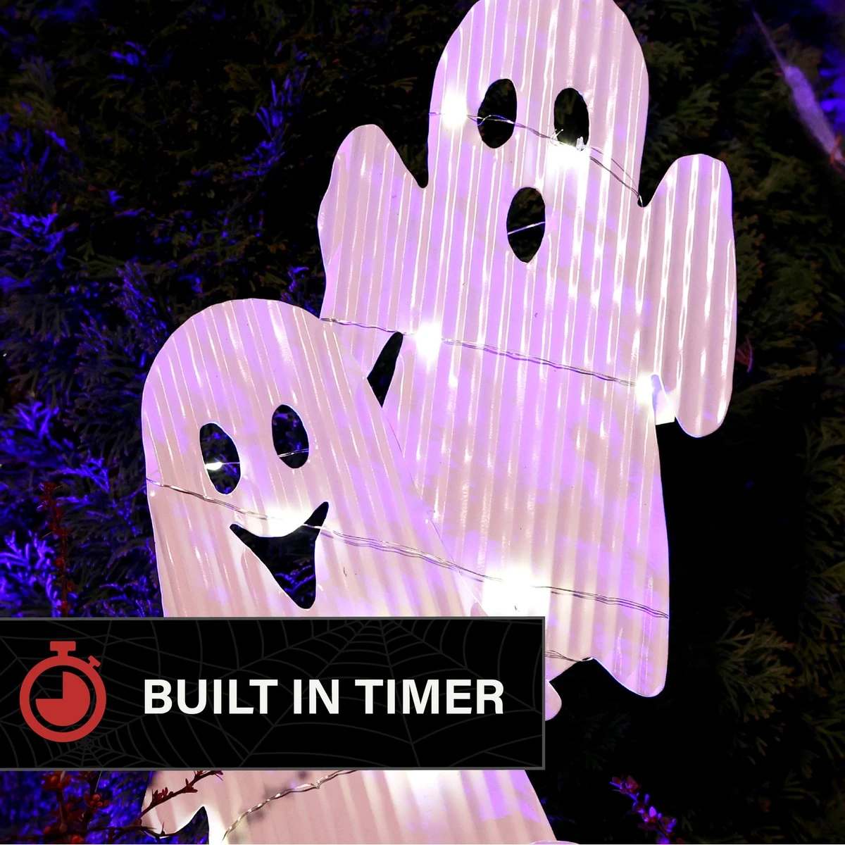 2.7-Ft. LED Metal Stacked Ghost Decoration for Indoors & Covered Outdoors, Battery Operated (2 AA)
