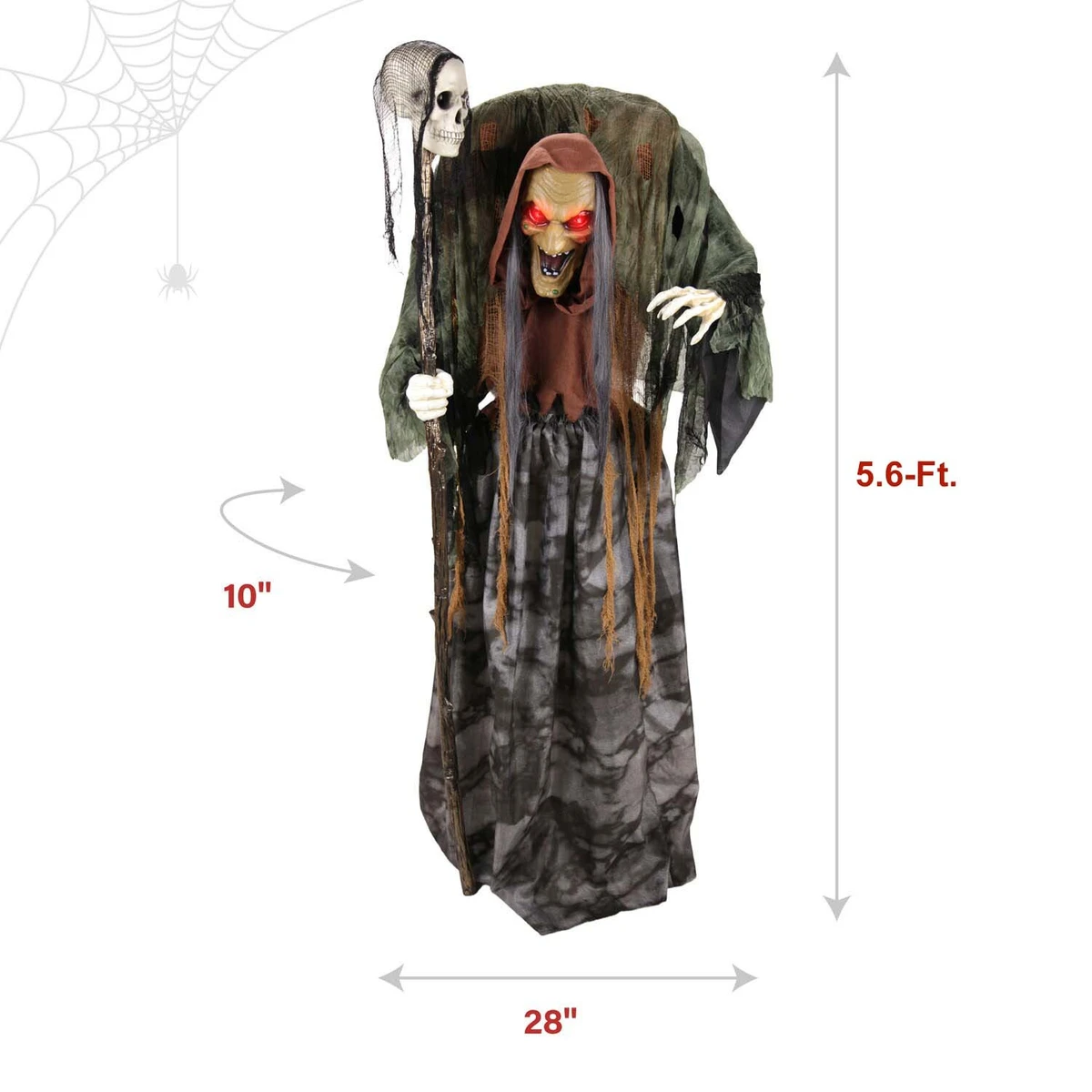 5.6-Ft.Standing Animated Hunchback Witch with Skull-Topped Staff Animatronic