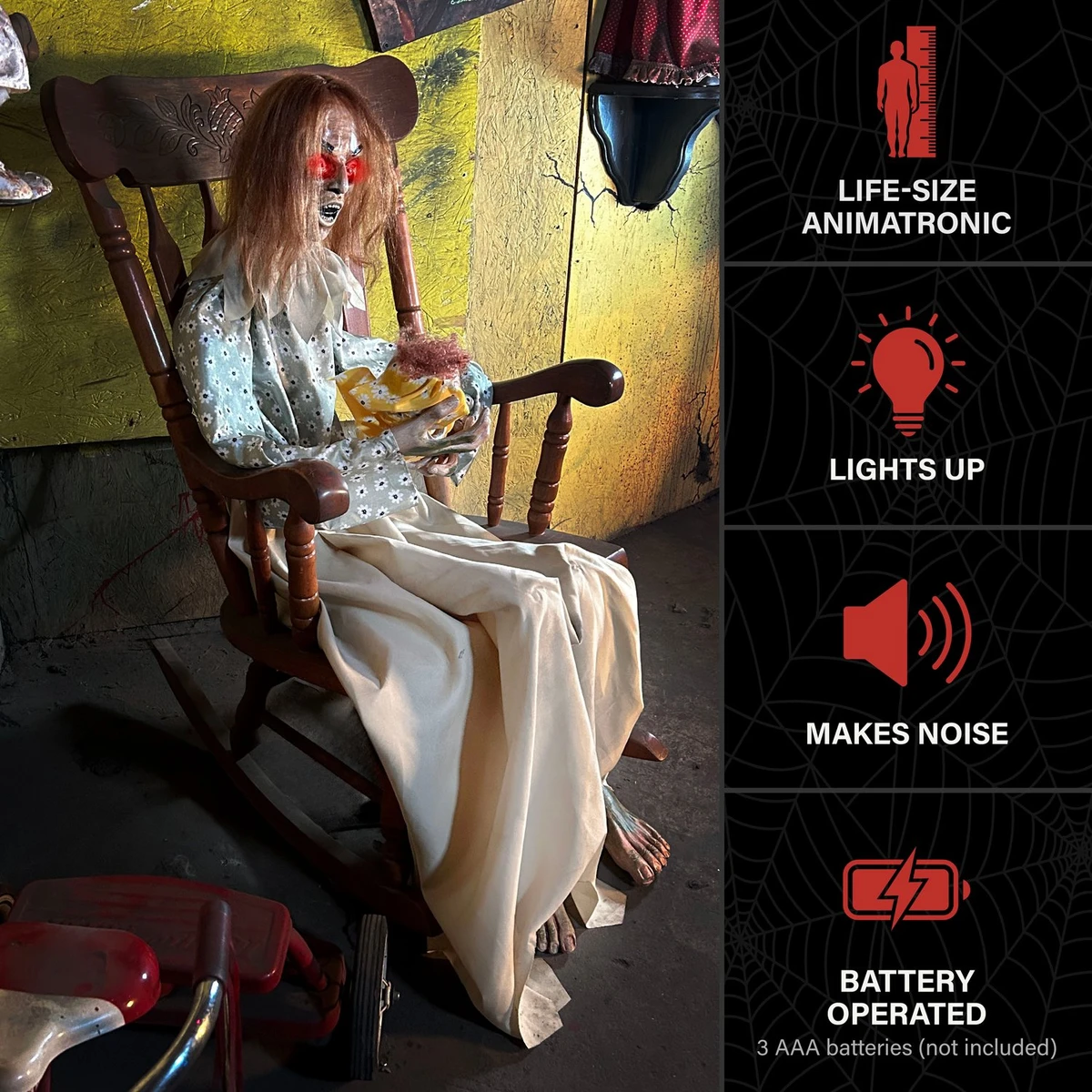 3.8-Ft. Sitting Animated Creepy Woman Holding Doll Animatronic