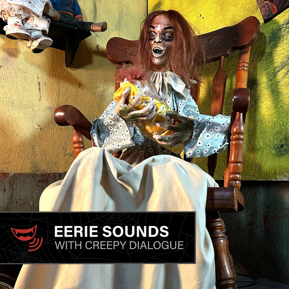 3.8-Ft. Sitting Animated Creepy Woman Holding Doll Animatronic