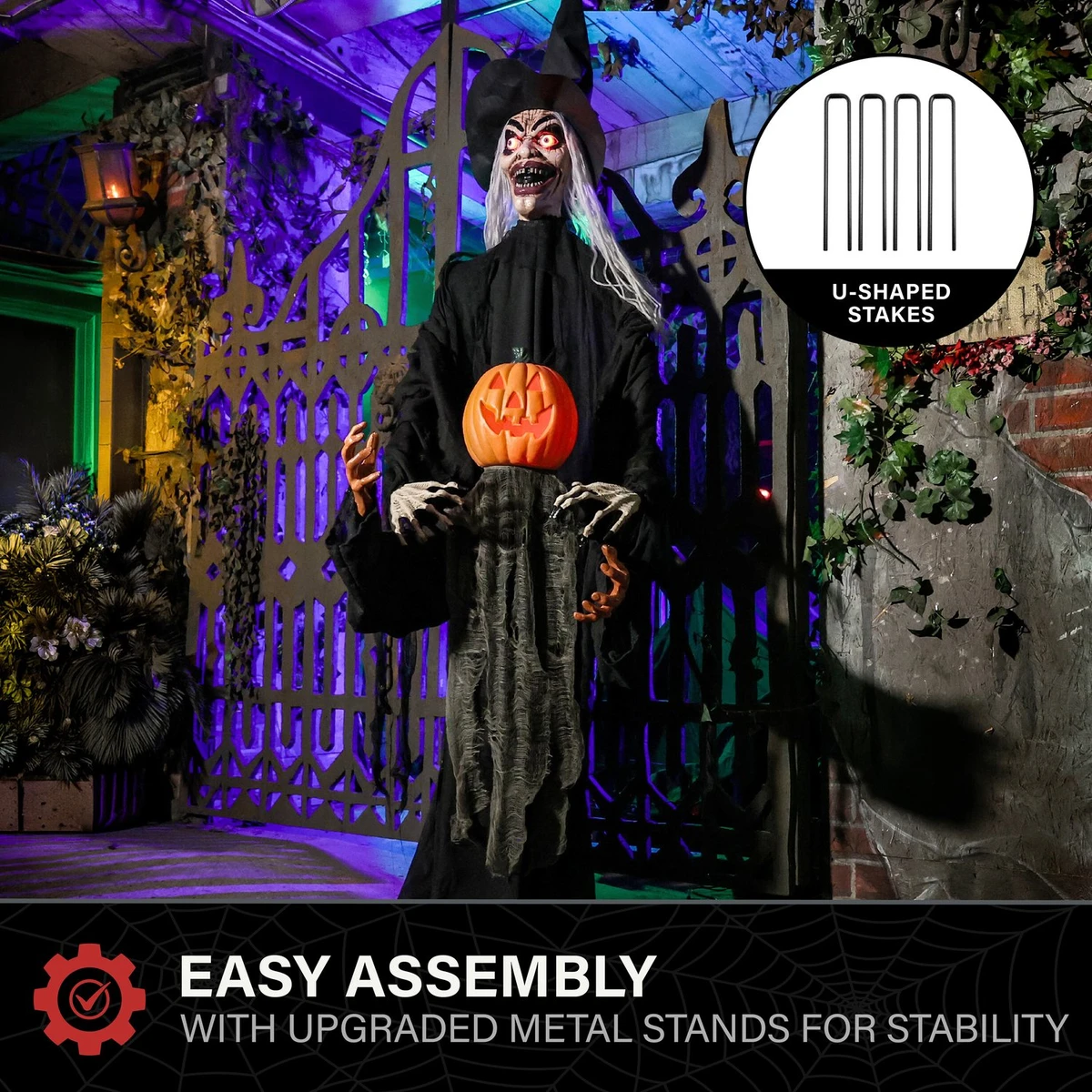 6.1-Ft. Standing Animated Witch with Pumpkin Man Animatronic