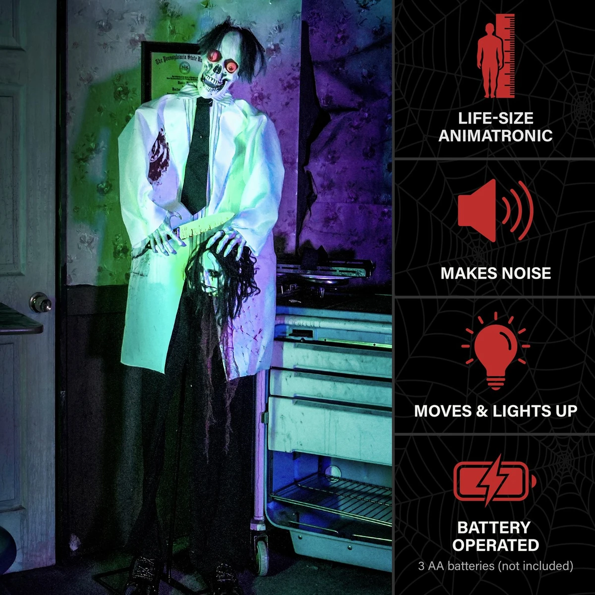 5.6-Ft. Standing Animated Zombie with Bloody Knife & Decapitated Head Animatronic
