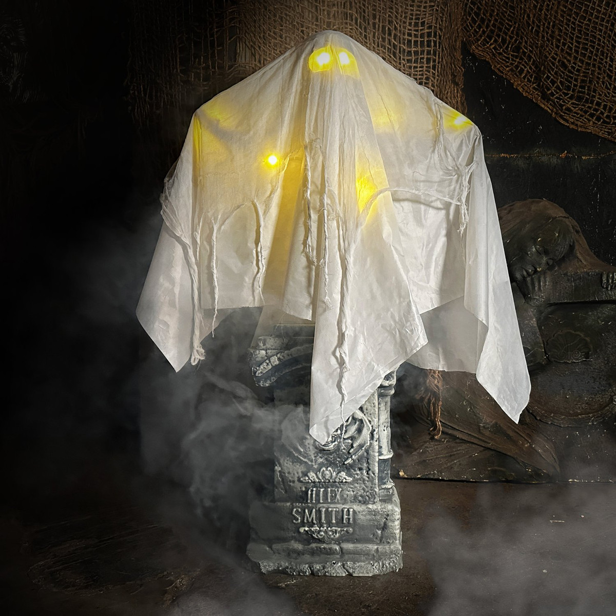 4.1-Ft. Touch-Activated Lightup Ghost with Tomb Halloween Accessory